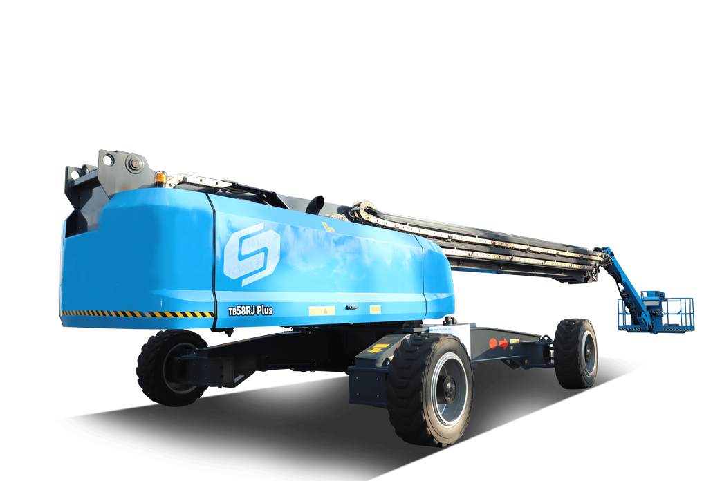 Buy the Sinoboom TB58RJ Plus at AM Sales. Features a 59.9m working height, 454kg capacity & 4WD for rugged terrain. High-reach performance & safety.